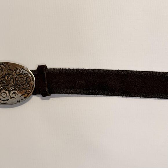 Paul Smith Belt Mens 36 Brown Suede Leather Oval Floral Buckle Made in England - Picture 8 of 11